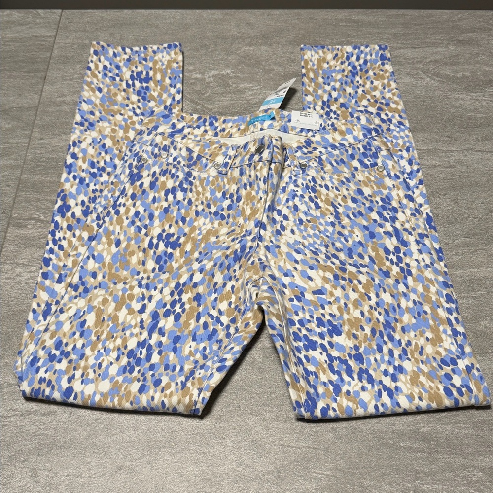 NWT J. McLaughlin Printed Straight Leg Pants Blue Tan Resort  Pants Size 0